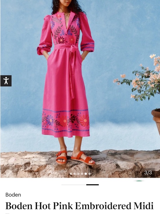 Boden Dresses & Skirts - Boden Bright Pink Embroidered Tie-Waist Midi Dress